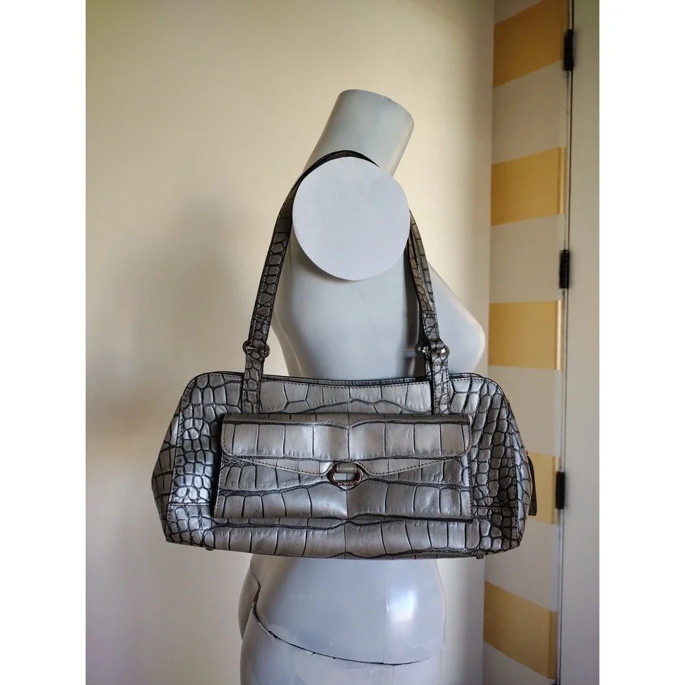 monsac 100% Genuine leather handbag Womans Gray Shoulder Bag Animal‎ Embossed